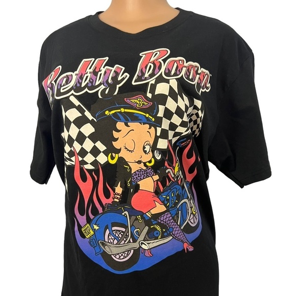 Betty Boop Biker Short Sleeve Shirt Black - Picture 3 of 8